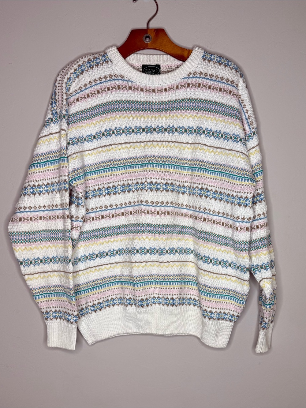 Vintage Izod sweater women’s large knit striped colorful pastel grannycore